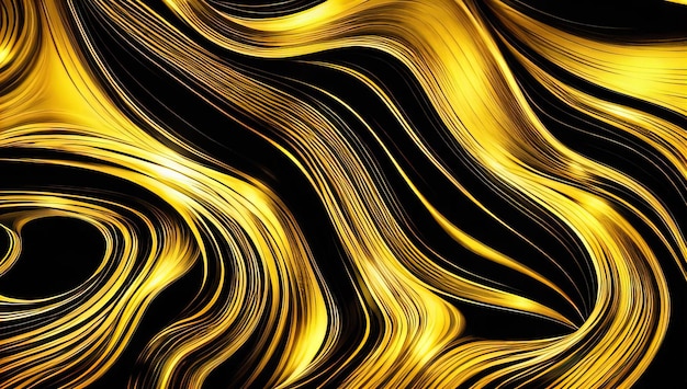 3D illustratie van zwarte en gouden dikke strepen vloeiende, gouden verfkunst, abstract