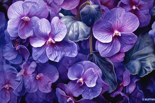 3D illustratie violette bloempatronen