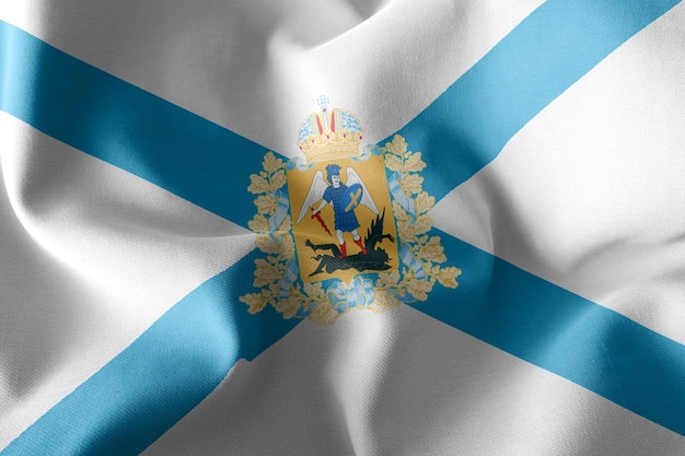 3D illustratie vlag van Arkhangelsk Oblast is een regio van Rusland zwaaien op de wind vlag textiel achtergrond