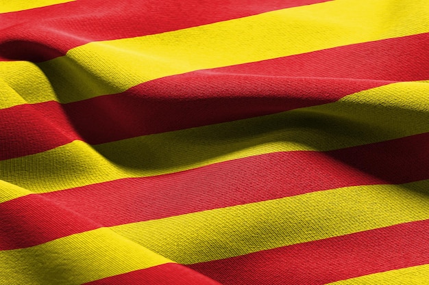 3D illustratie vlag van Catalonië is een regio van Spanje zwaaien op de wind