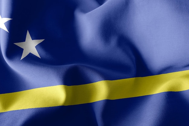 3D illustratie vlag van Curaçao is een regio van Nederland zwaaien op de wind vlag textiel achtergrond