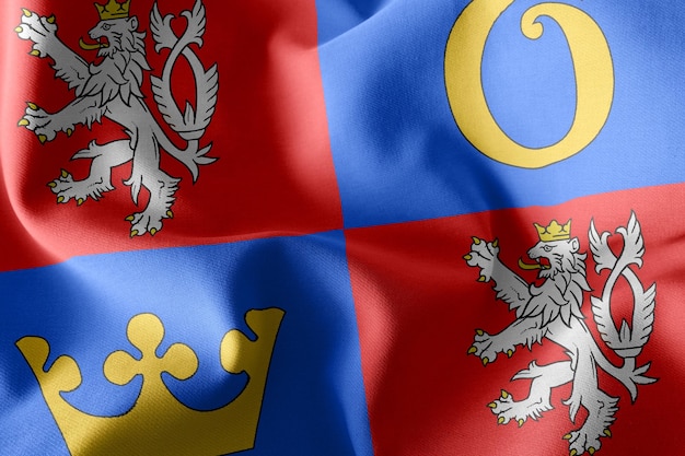 3D illustratie vlag van Hradec Kralove is een regio van Tsjechië zwaaien op de wind vlag textiel achtergrond