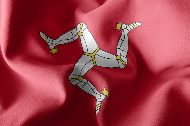3D illustratie vlag van Isle of Man is een regio van het Verenigd Koninkrijk zwaaien op de wind vlag textiel achtergrond