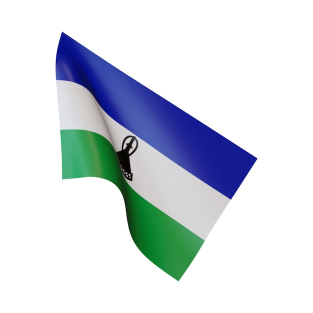 3D-illustratie Vlag van Lesotho Witte achtergrond