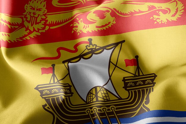 3D illustratie vlag van New Brunswick is een regio van Canada. Wuivend op de textielachtergrond van de windvlag