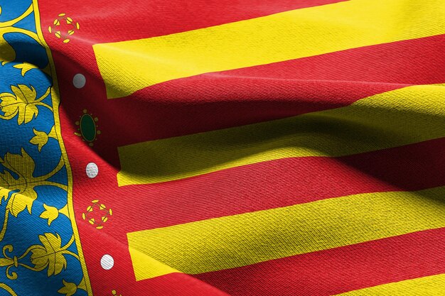 3D illustratie vlag van Valenciaanse Gemeenschap is een regio van Spanje zwaaien op de wind