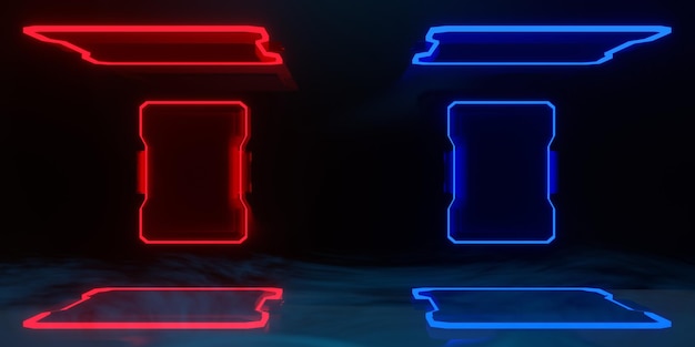 3D illustratie weergave van futuristische cyberpunk stad gaming wallpaper scifi achtergrond een esports gamer vs banner teken van neon gloed versus speleruitdaging