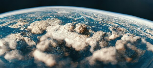 Foto 3d illustratie weergave van planeet aarde observatie vanuit de ruimte planeetoppervlak met zichtbare wolken earth39s atmosfeer