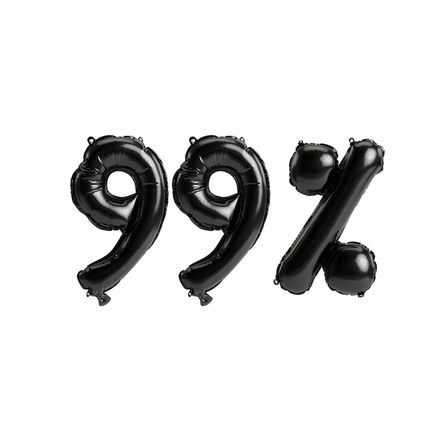 Foto 3d illustratie zwarte ballonnen vorm 99 geïsoleerd op een witte achtergrond