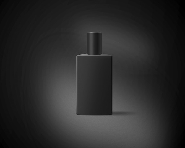 Foto 3d illustratie zwarte cosmetische verpakking op zwarte achtergrond