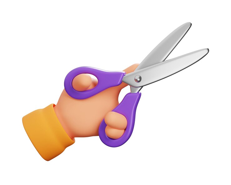 3d illustratiehand houdt een schaar vast