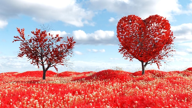 3D-illustraties van valentijnsscènes voor een gelukkige Valentijnsdag