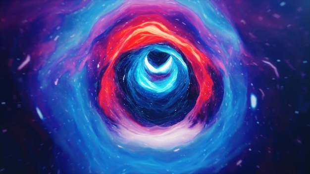 3D-illustratietunnel of wormgat, tunnel die het ene universum met het andere kan verbinden. Abstracte snelheidstunnelafwijking in ruimte, wormgat of zwart gat, scène van het overwinnen van de tijdelijke ruimte in kosmos.