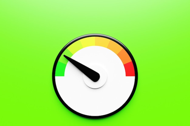 3d illustrating round control panel icon. High risk concept on measuring instruments. Efficiency scale