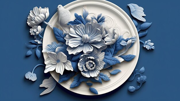 3d illustratio of bottle plate porcelain leaf flower AI Generated