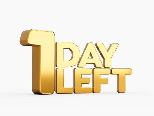 3d illustration of 1 day left symbol beige background with shadow