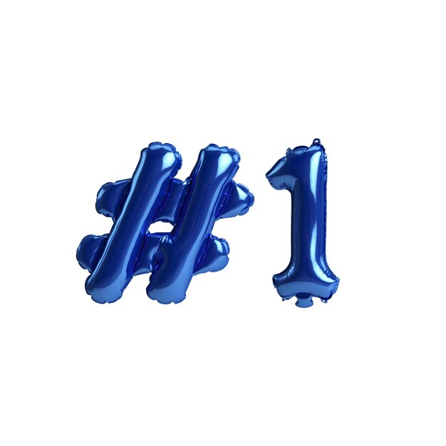 Photo 3d illustration of 1 hashtag blue balloons isolated on white background