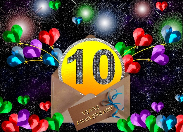 Foto 3d illustration 10 anniversary golden numbers on a festive background poster or card
