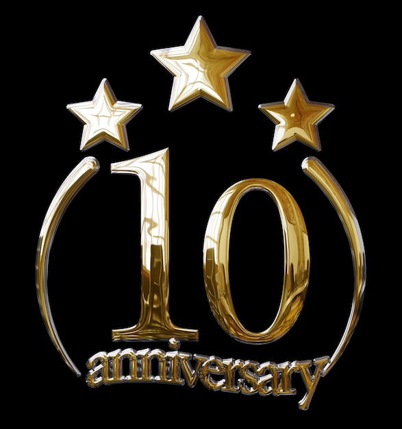 3D ILLUSTRATION 10 YEARS ANNIVERSARY GOLD