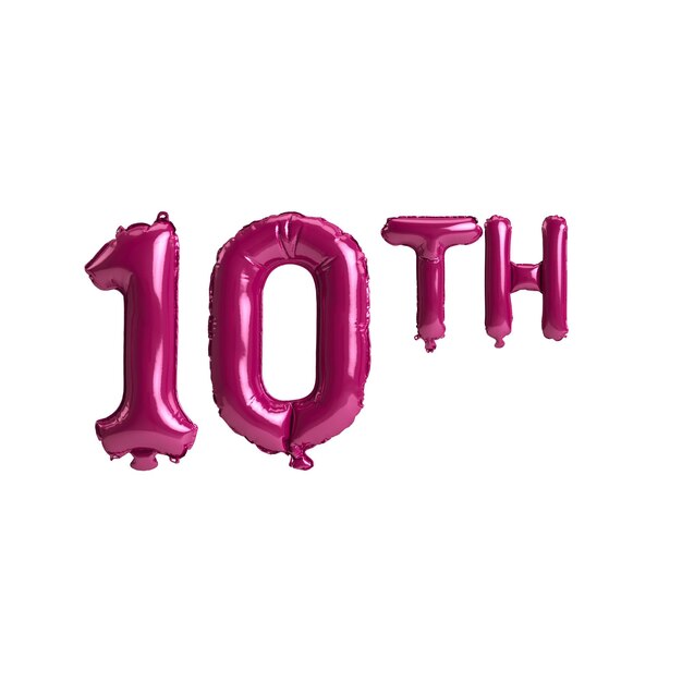 3d illustration of 10th dark pink balloons isolated on background