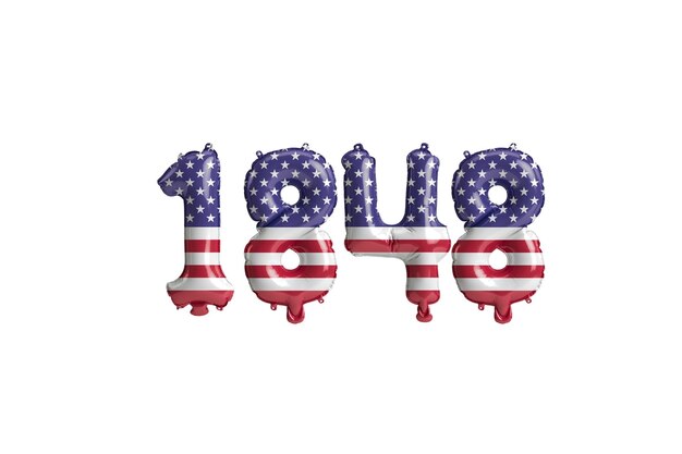 Photo 3d illustration of 1848 balloon with usa flag colors isolated on white background