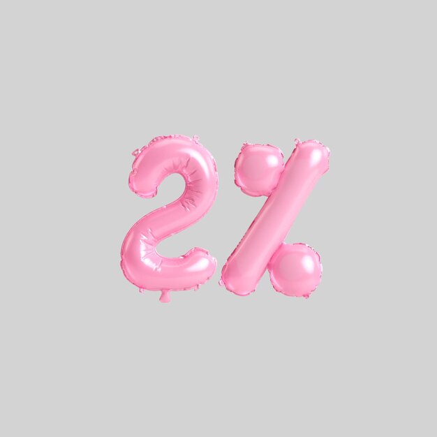 3d illustration of 2 percent pink balloons isolated on background