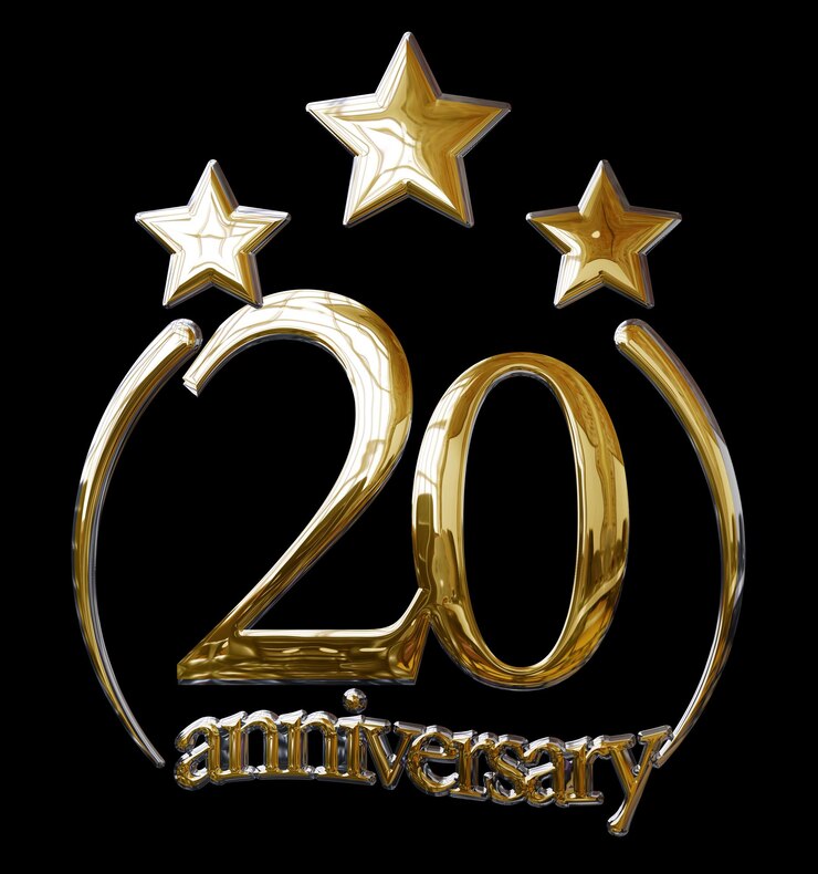 Photo 3d illustration 20 years anniversary gold