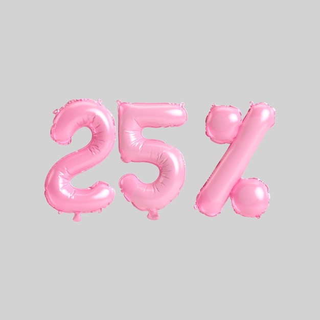 3d illustration of 25 percent pink balloons isolated on background