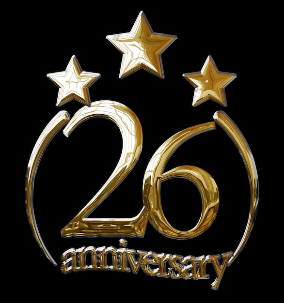 3D ILLUSTRATION 26 YEARS ANNIVERSARY GOLD