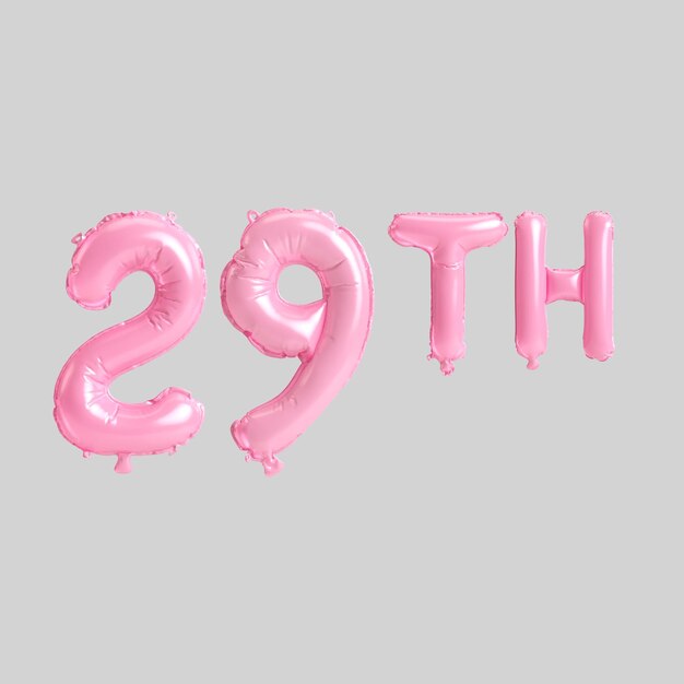 3d illustration of 29th pink balloons isolated on background