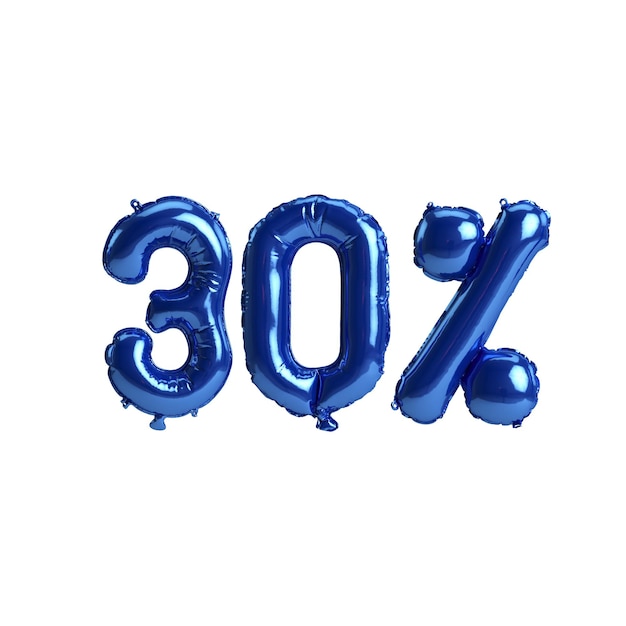 3d illustration of 30 percent blue balloons isolated on white background