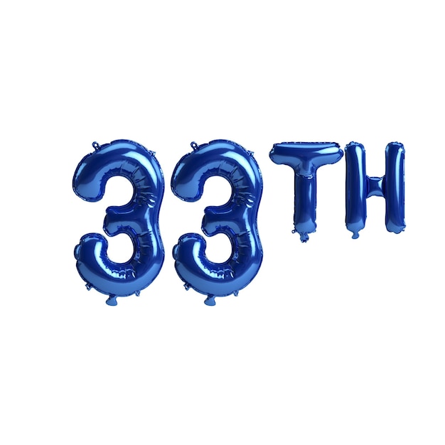 3d illustration of 33th blue balloons isolated on white background