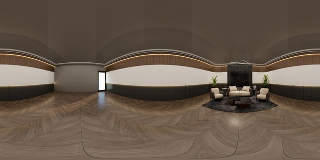 Photo 3d illustration of 360 degree rendering featuring modern themed waiting room