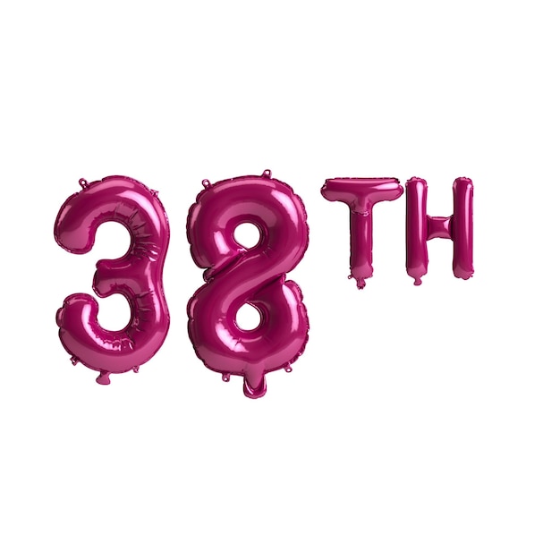 3d illustration of 38th dark pink balloons isolated on background