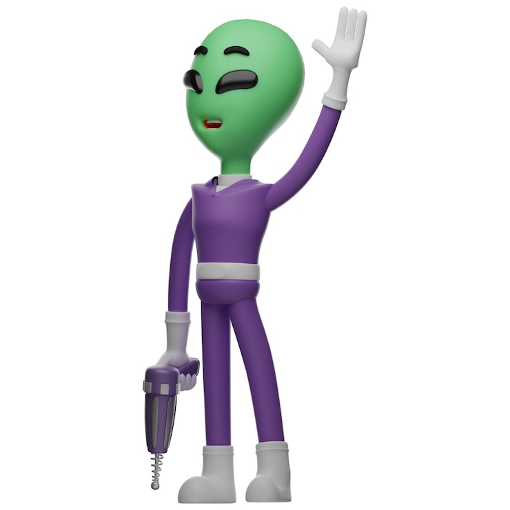 फोटो 3d illustration 3d alien character waving pointing funny expression while saying hi 3d cartoon