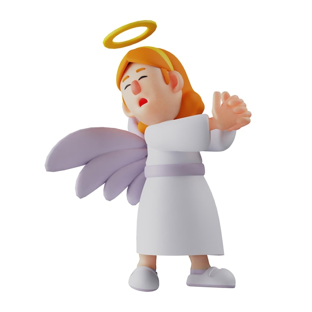 3D illustration 3D Angel character design with cute expressions with a head looking sideways expre