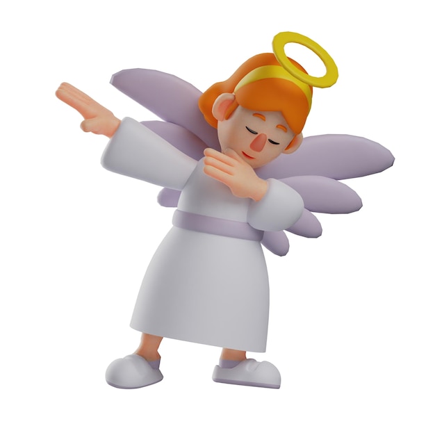 3D-иллюстрация 3D Cartoon Angel, показывающая позу DAB с закрытыми глазами в милых костюмах