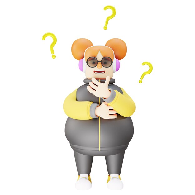 Photo 3d illustration 3d cartoon cute girl character design has many questions surrounded by many question