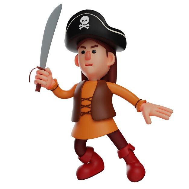 3D illustration 3D Cartoon handsome pirate with anger shows cool war action cursing cute sailor hat