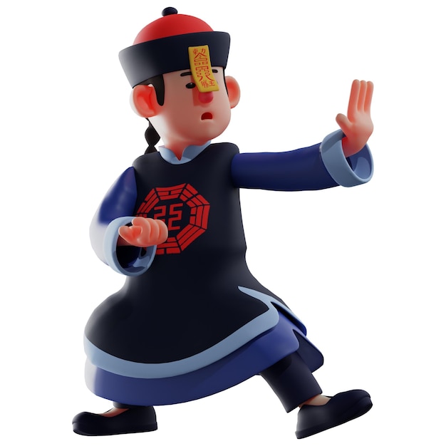 3D illustration 3D Cartoon Vampire Character with elegant kung fu moves Shows a tense expression