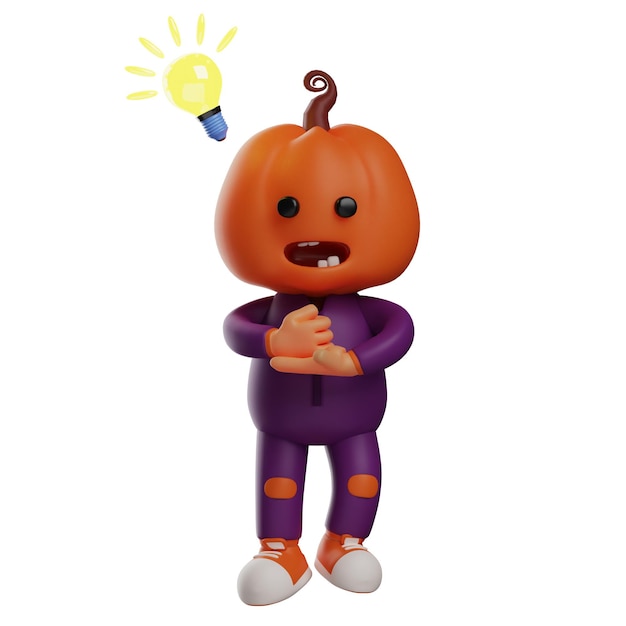 3D illustration 3D Halloween Scarecrow character cartoon has a great idea with a light next to it