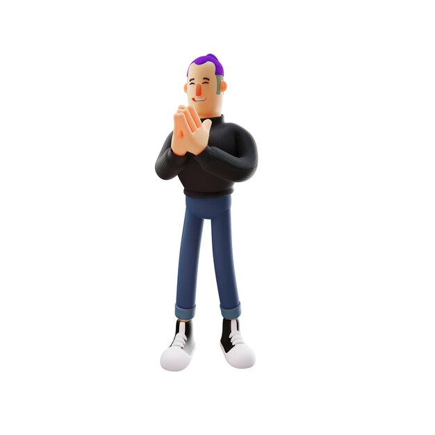 3D illustration 3D illustration of Cool Guy character clapping hands with a dashing pose showing