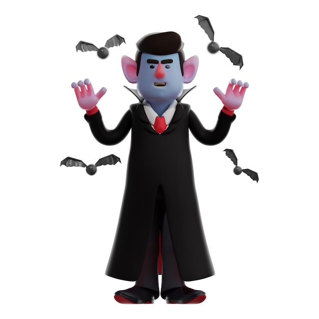 3D illustration 3D illustration of Vampire Dracula character with bats around him showing a scary