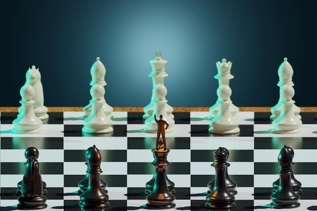 3d illustration 3d rendering super businessman as a leader on
chess board business strategy and leadership concept