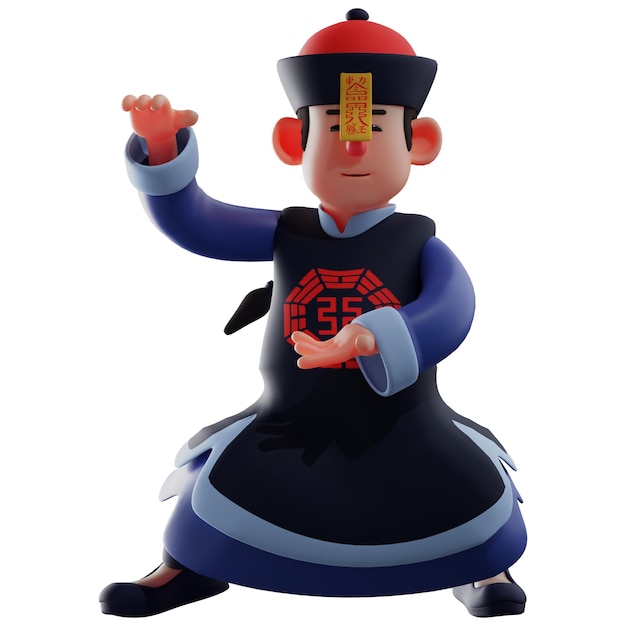 3D illustration 3D Vampire character showing kung fu pose showing cool moves showing a cute