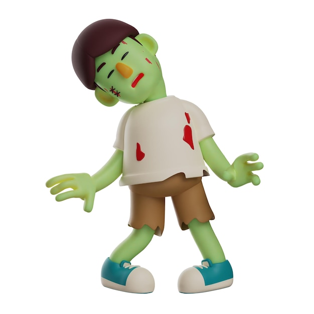 3D illustration 3D Zombie cartoon in dead pose head slightly tilted showing a sleeping expressio