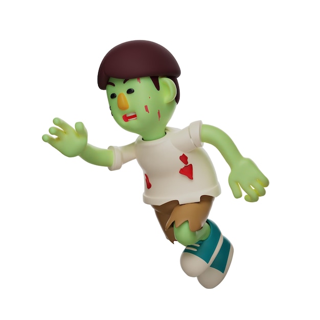 3D illustration 3D Zombie character cartoon with running pose running pose with a tense face 3D