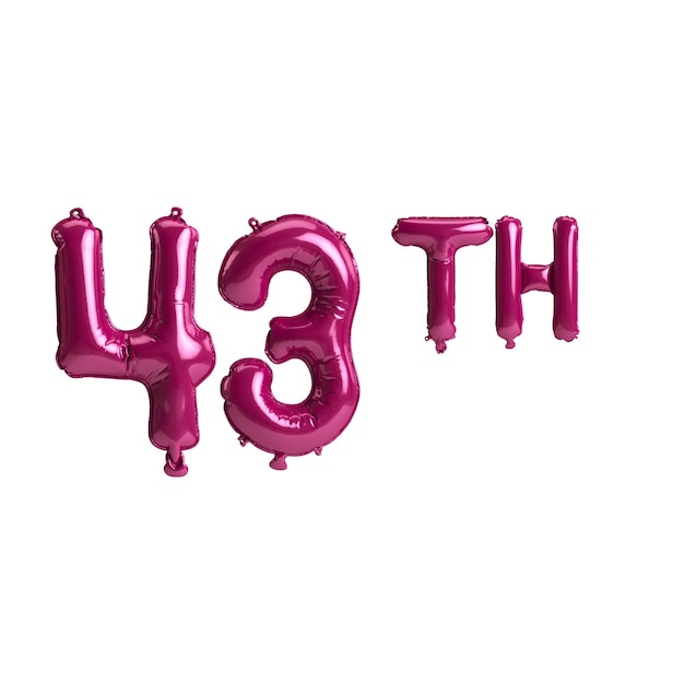 3d illustration of 43th dark pink balloons isolated on background