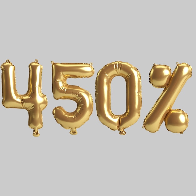 3d illustration of 450 percent gold balloons isolated on white background