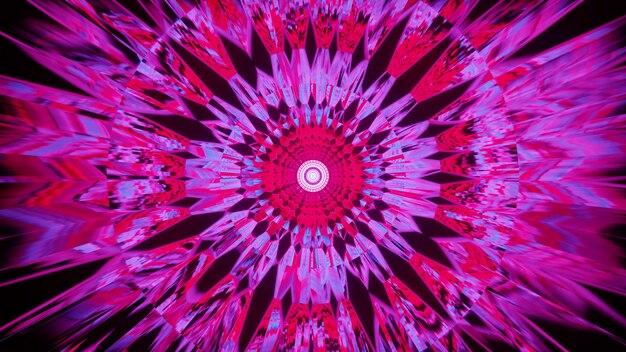 3d illustration of 4k uhd bright pink neon crystals forming abstract kaleidoscopic ornament